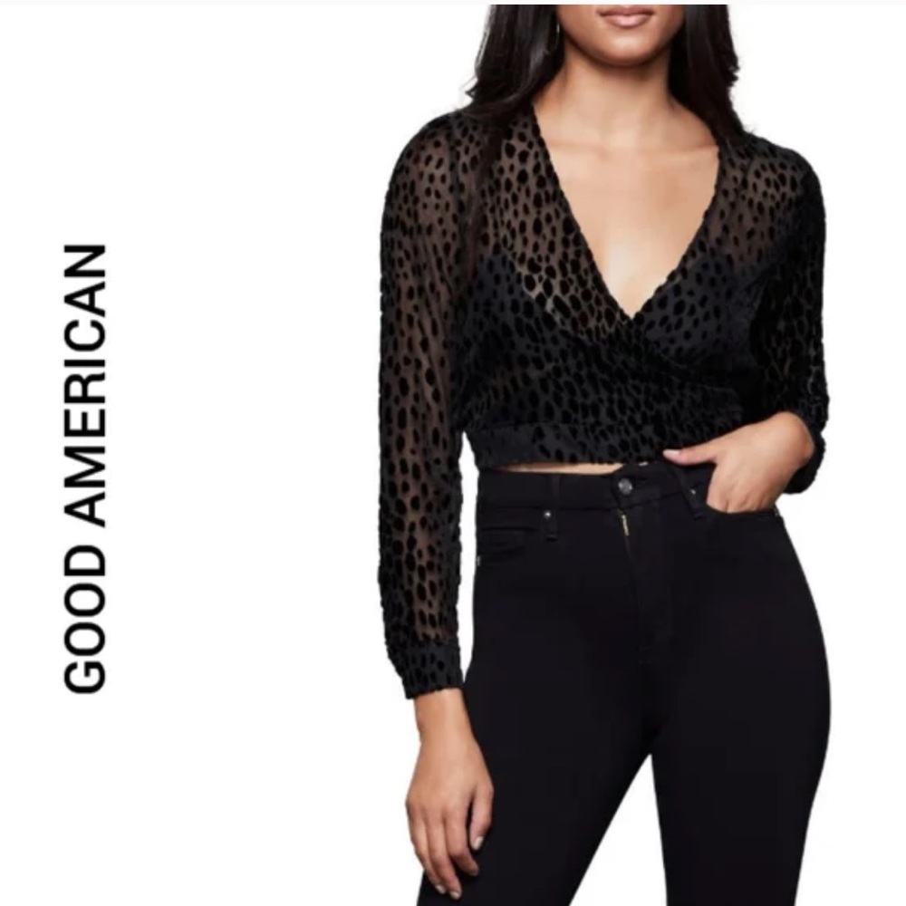 Good American The BurnOut Leopard Top Black Size 0 NWT
